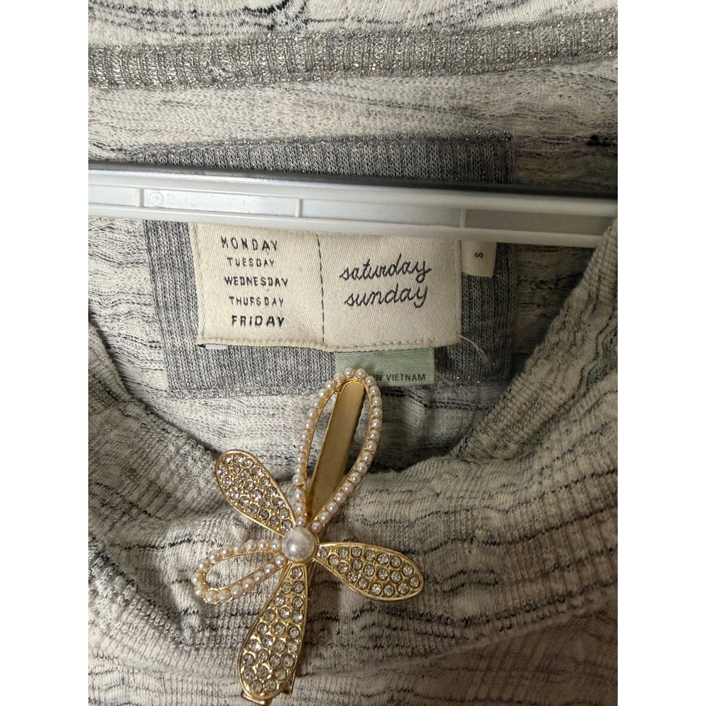 Anthropologie Saturday Sunday Cowl Neck Dress Grey Space Dye Knit 3/4 Sleeve S - Picture 2 of 6